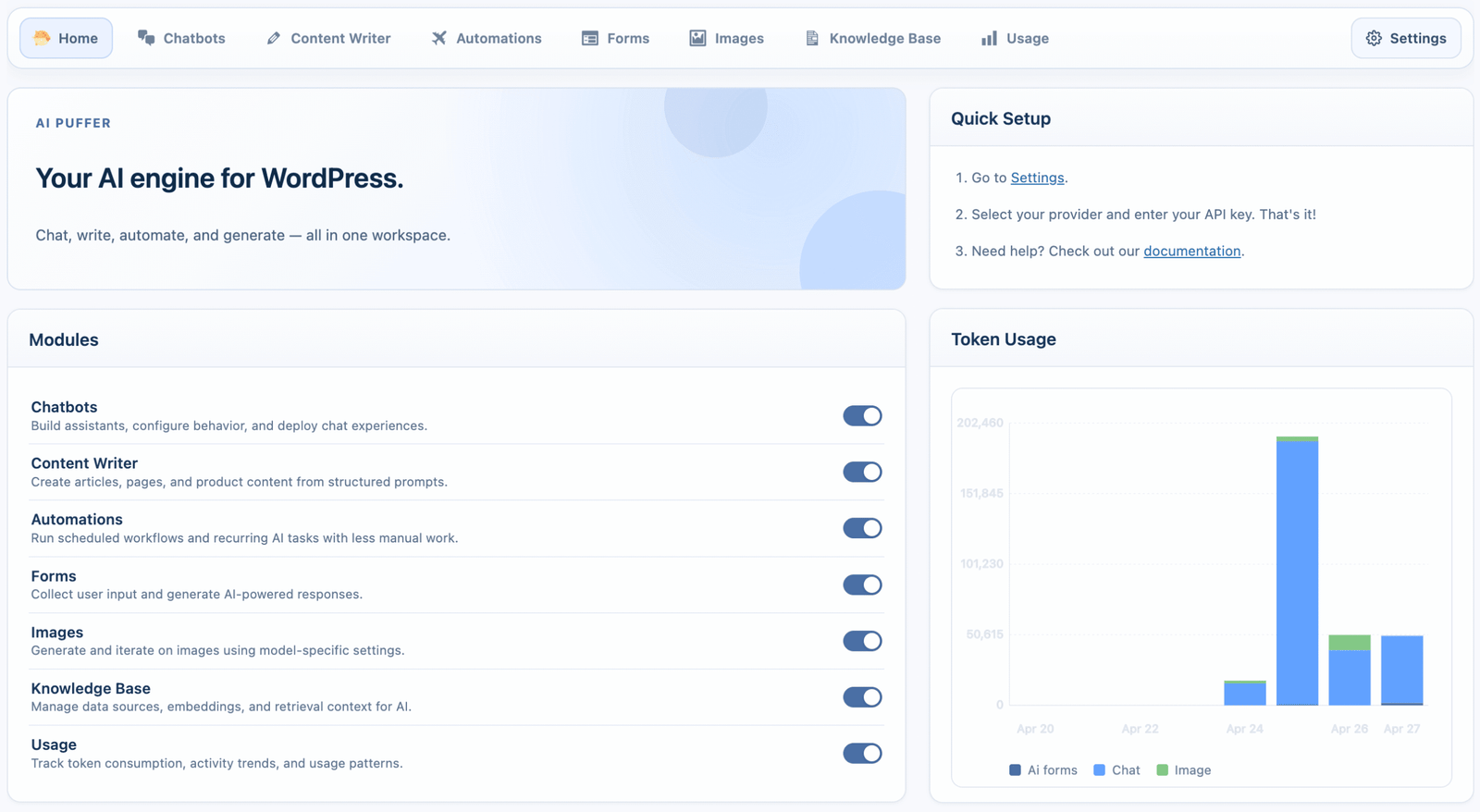5 Best AI WordPress Plugins Worth Considering in 2026 AI Puffer Plugin Interface